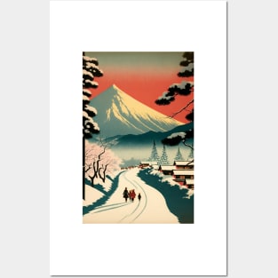 Christmas Time Winter Walk Ukiyo e Art Posters and Art